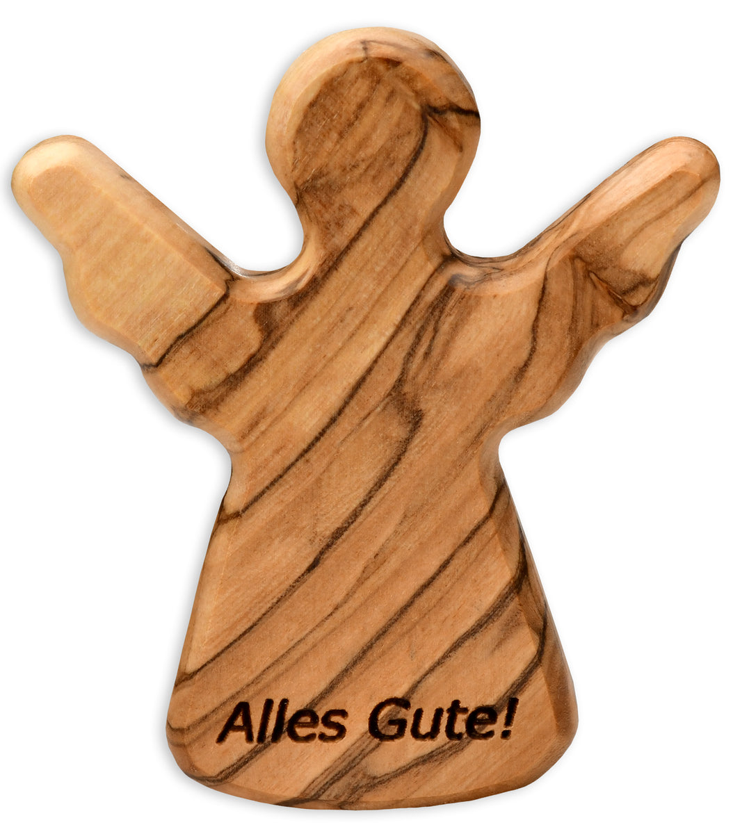 Schutzengel Aus Olivenholz – Kleine Holzfigur Mit Beutel Für Taufe & Als Glücksbringer