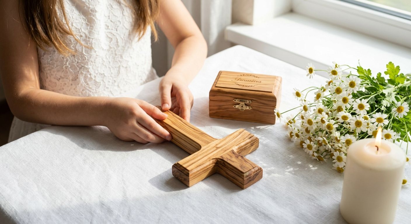 Kommunionsgeschenk für Mädchen aus Olivenholz 2026