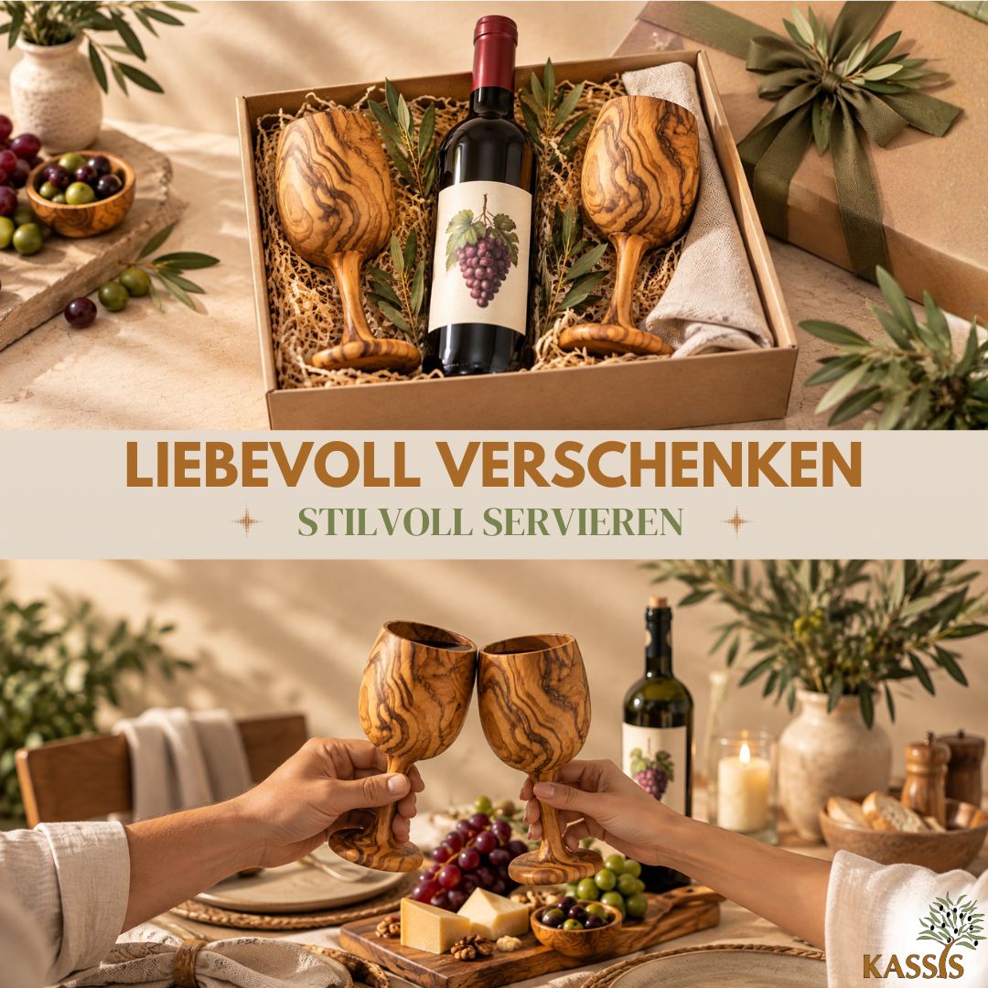 Weinglas aus Olivenholz | Handgefertigter Weinkelch aus Holz