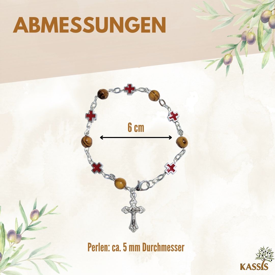 Olivenholz Armband mit farbigen Kreuzen | Handgefertigt in Bethlehem