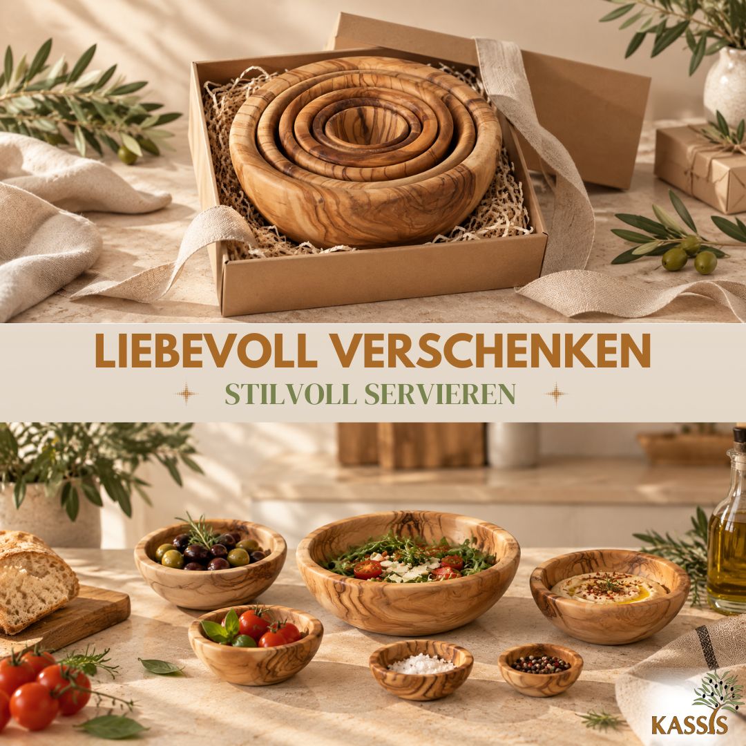 Schalenset aus Olivenholz | Holzschalen zum Servieren & Snacken