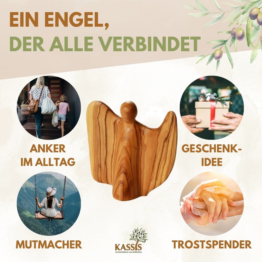 Winged Angel Figure made of Olive Wood - handcrafted in Bethlehem