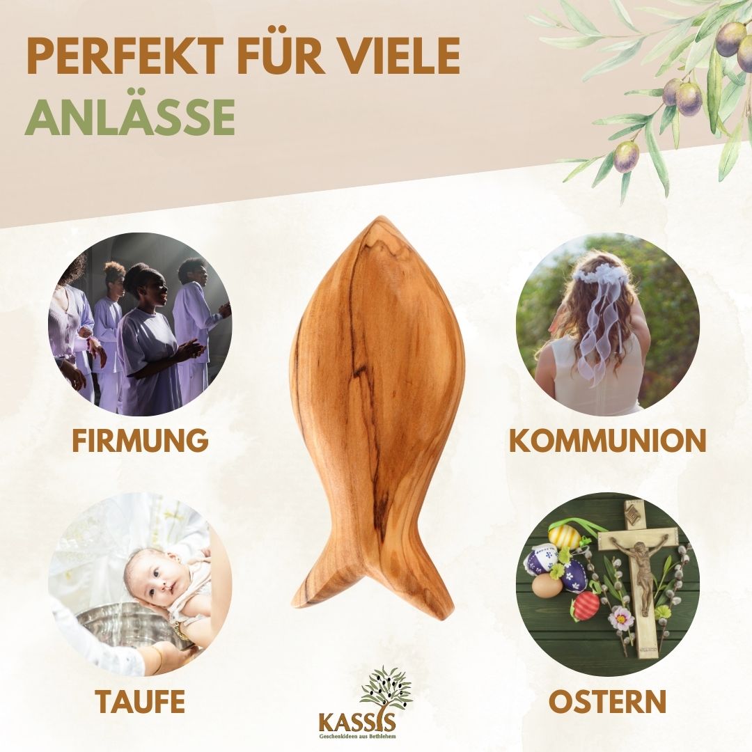Personalized Fish Worry Stone made of Olive Wood with Engraving | Gift for Baptism, Communion, Confirmation