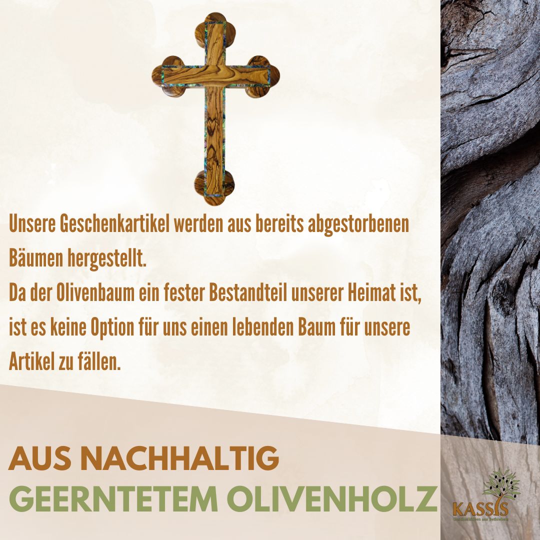 Olive Wood Cross with Mother-of-Pearl Border | Wall Cross Gift for Baptism, First Communion & Confirmation