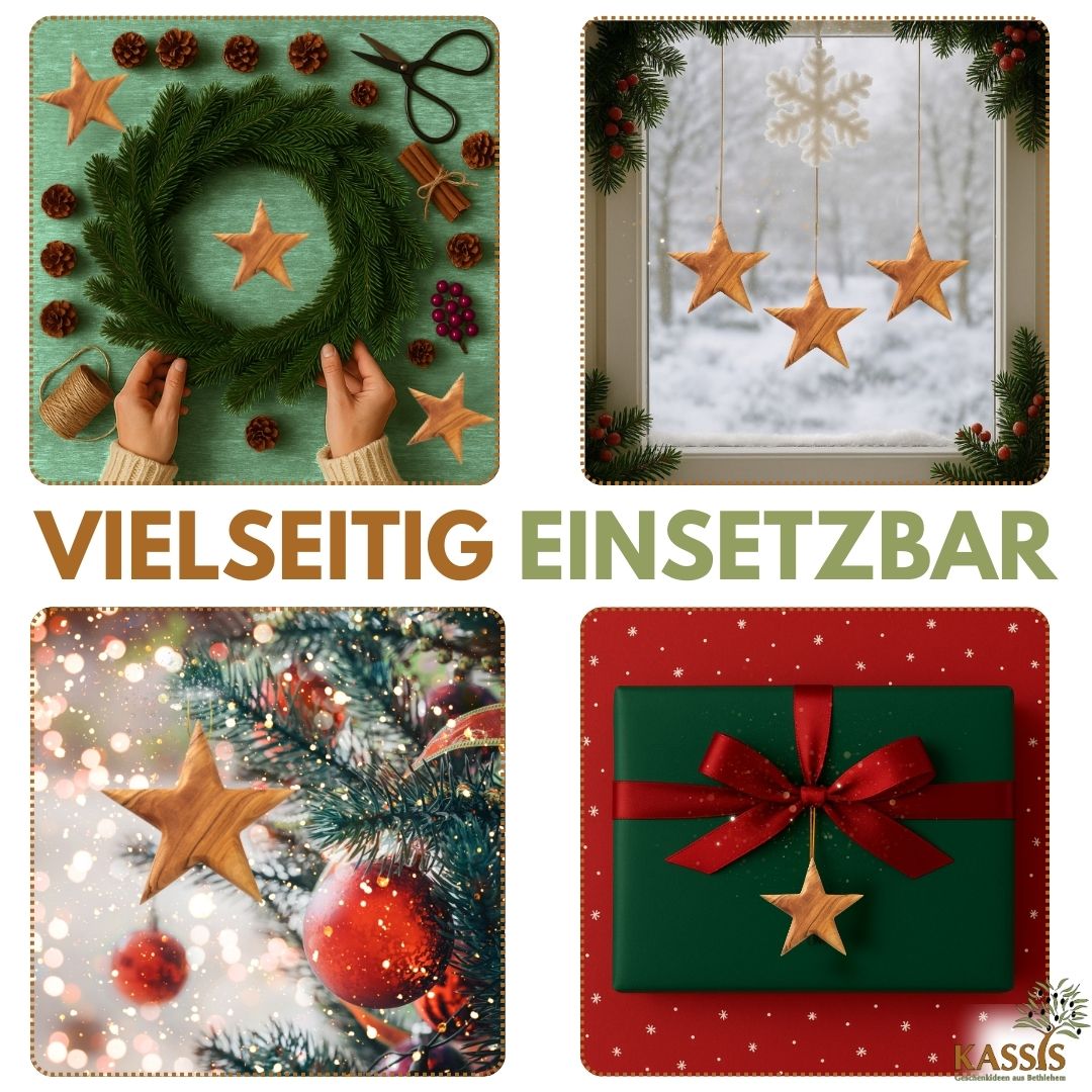 Personalized Olive Wood Star Pendant with Engraving, 8 cm | Tree Ornaments & Christmas Decorations