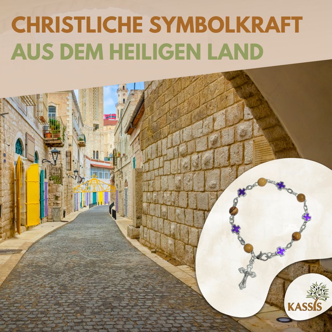 Olivenholz Armband mit farbigen Kreuzen | Handgefertigt in Bethlehem