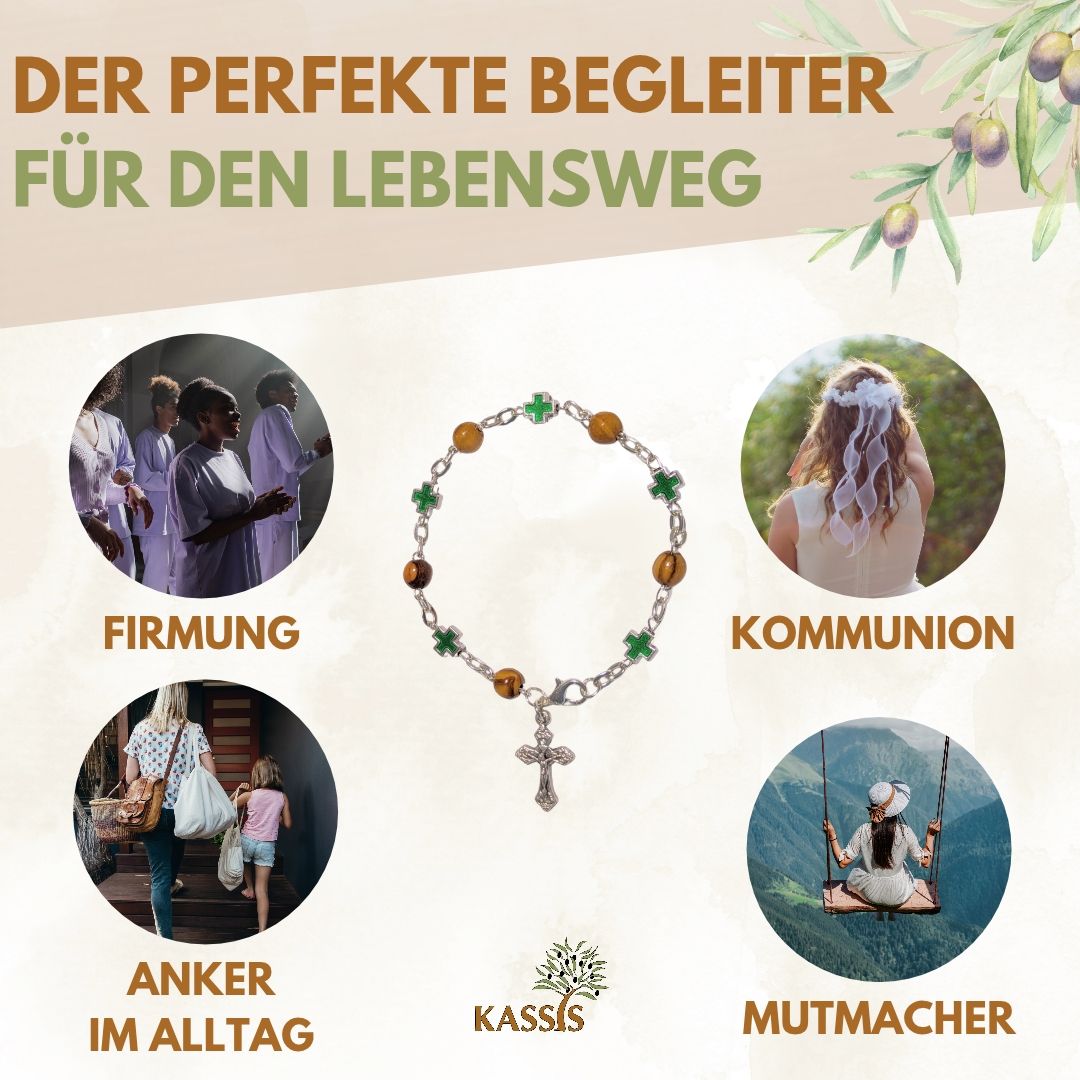 Olivenholz Armband mit farbigen Kreuzen | Handgefertigt in Bethlehem