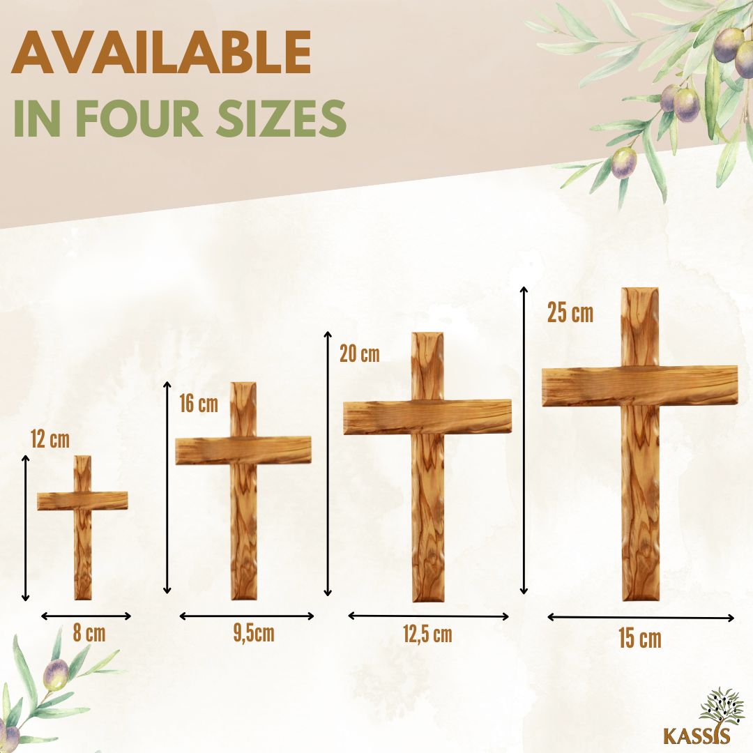 Wavy Olive Wood Cross | Simple Wall Cross as a Gift for a Baptism, First Communion, or Birth