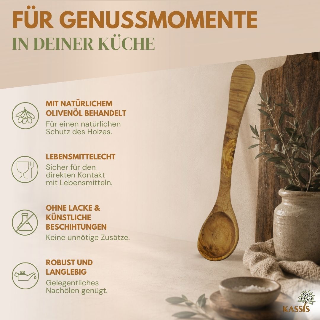 Schöpfkelle aus Olivenholz | Suppenkelle & Servierkelle