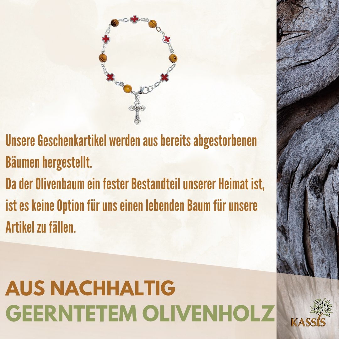 Olivenholz Armband mit farbigen Kreuzen | Handgefertigt in Bethlehem