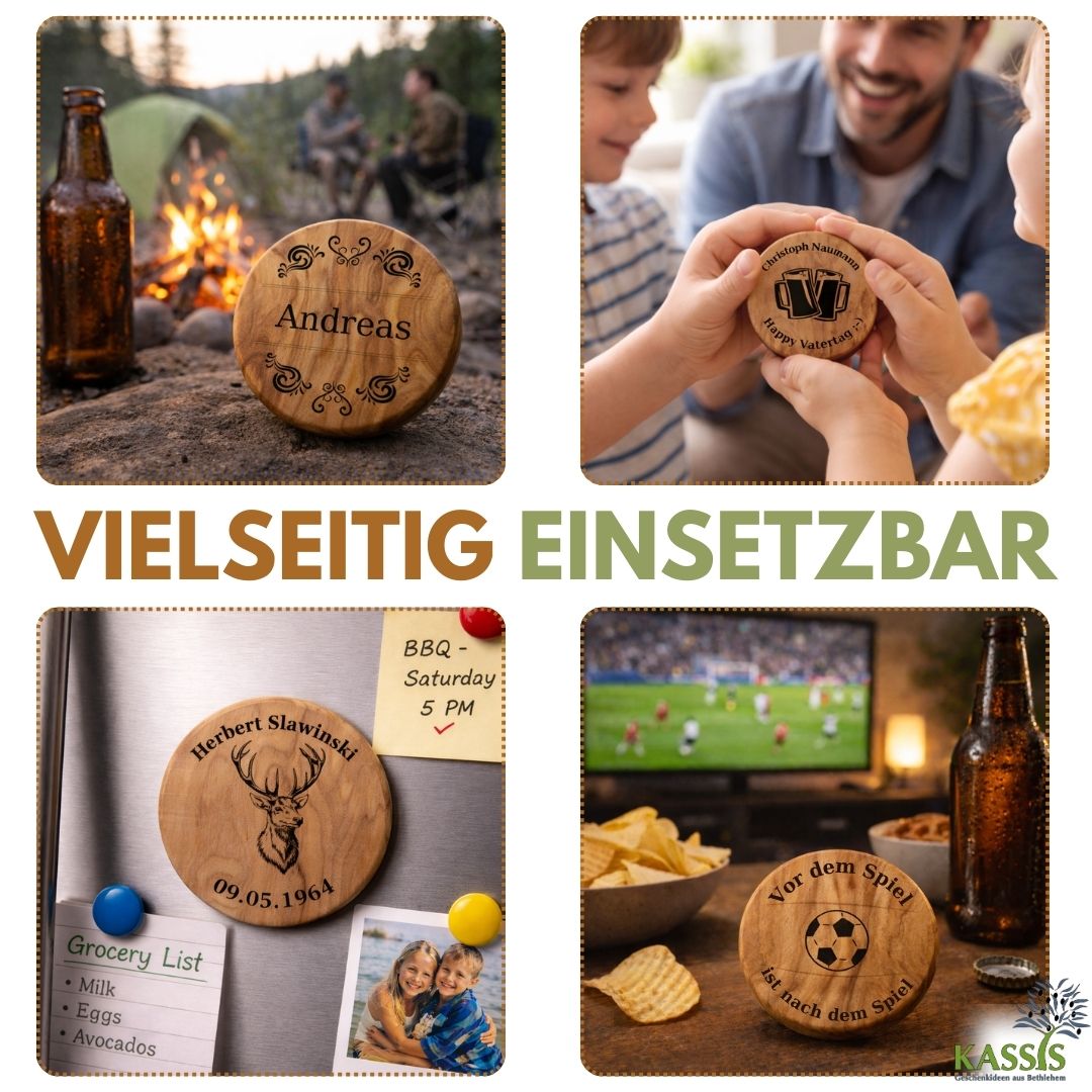 Personalized Olive Wood Bottle Opener with Engraving & Magnet | Gift for Men, Father's Day, Birthday