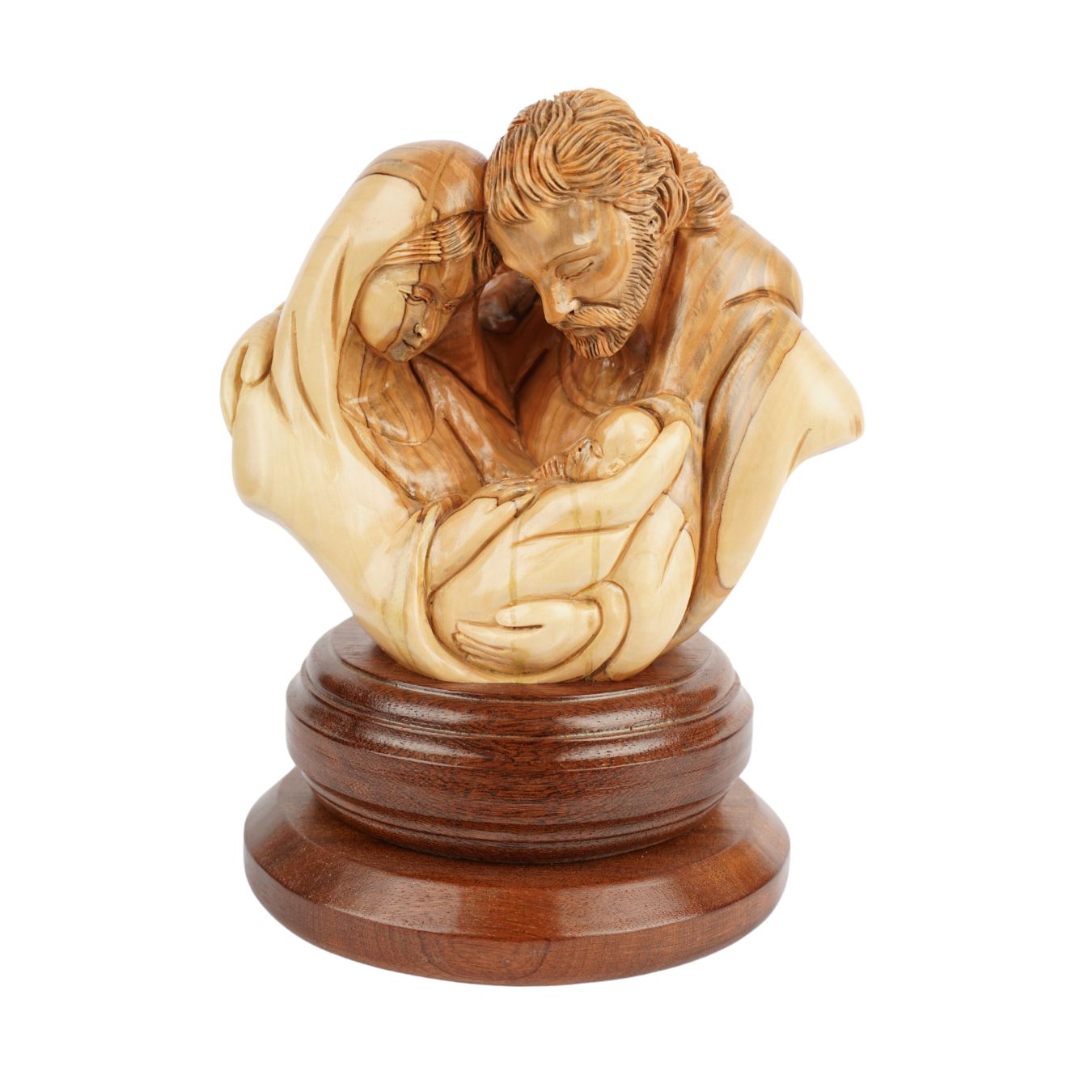 Holy Family in the Circle of Love – Hand-Carved Olive Wood Sculpture from Bethlehem (21 cm)