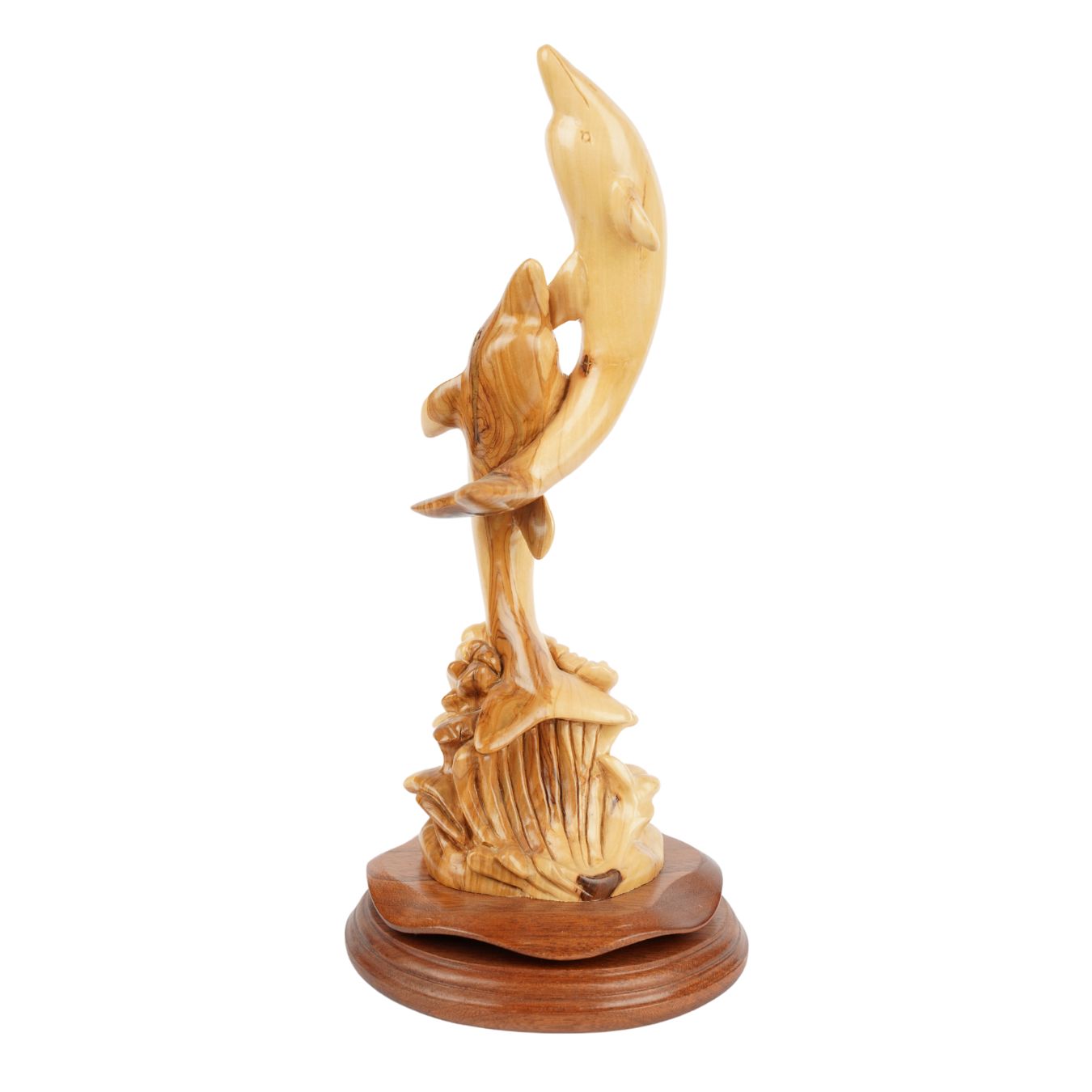 Two Olive Wood Dolphins – Hand-Carved Sculpture from Bethlehem (32 cm)