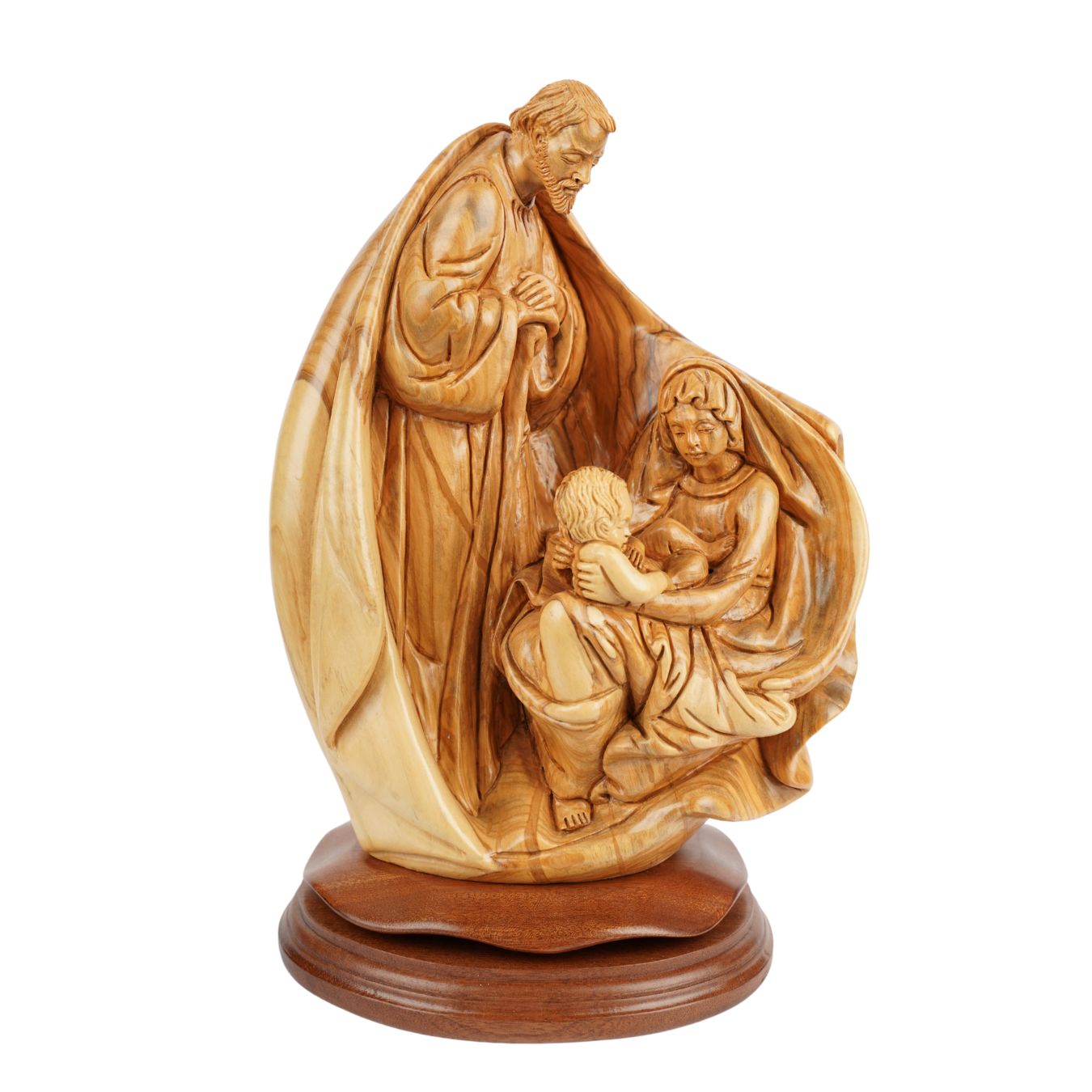 Holy Family with Child in Their Arms – Hand-Carved Olive Wood Sculpture from Bethlehem (32 cm)