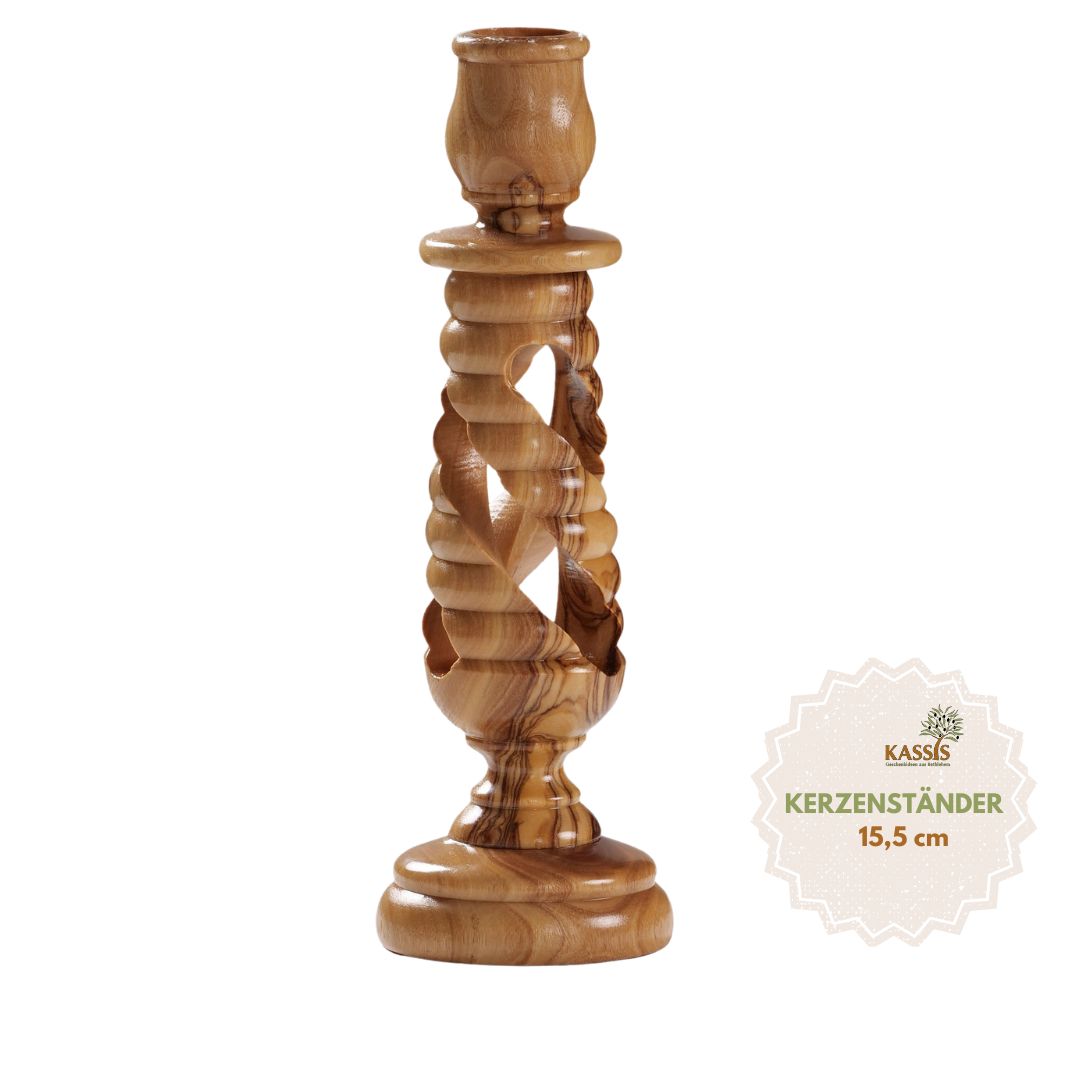 Modern olive wood candlestick, 15.50 cm