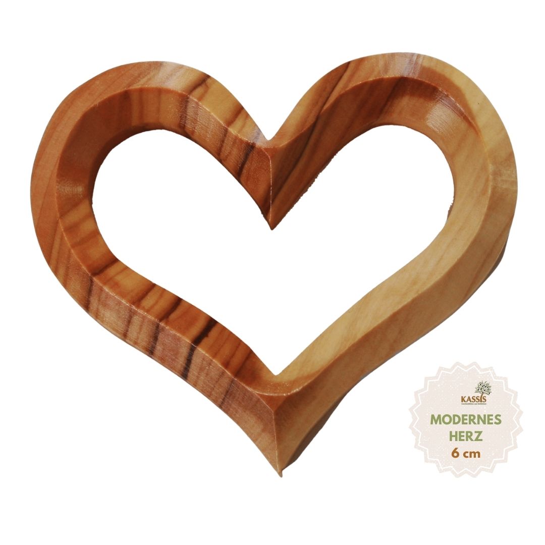 Olive wood heart in a modern shape 7 x 6 cm