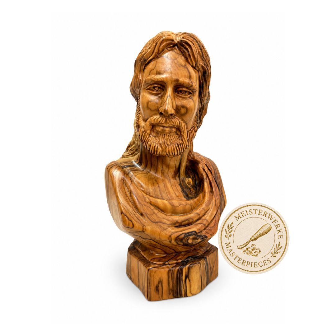 Jesus Christ Classic Portrait Bust – Handcrafted Olive Wood Sculpture from Bethlehem
