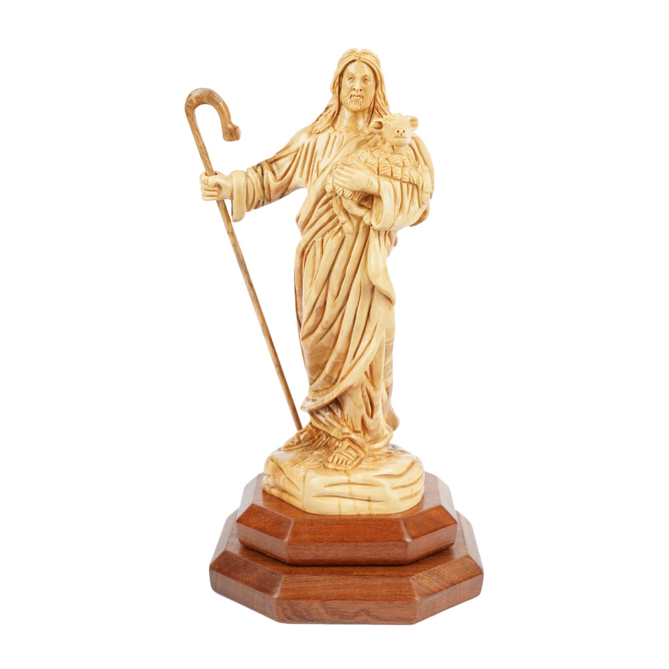 The Good Shepherd Made of Olive Wood – Hand-Carved Jesus Figure with Lamb (26.5 cm)