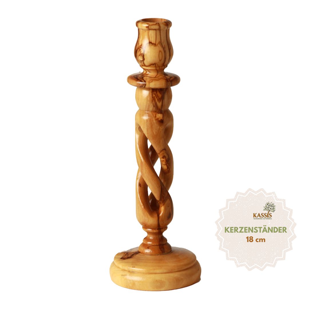 Modern olive wood candlestick, 15.50 cm