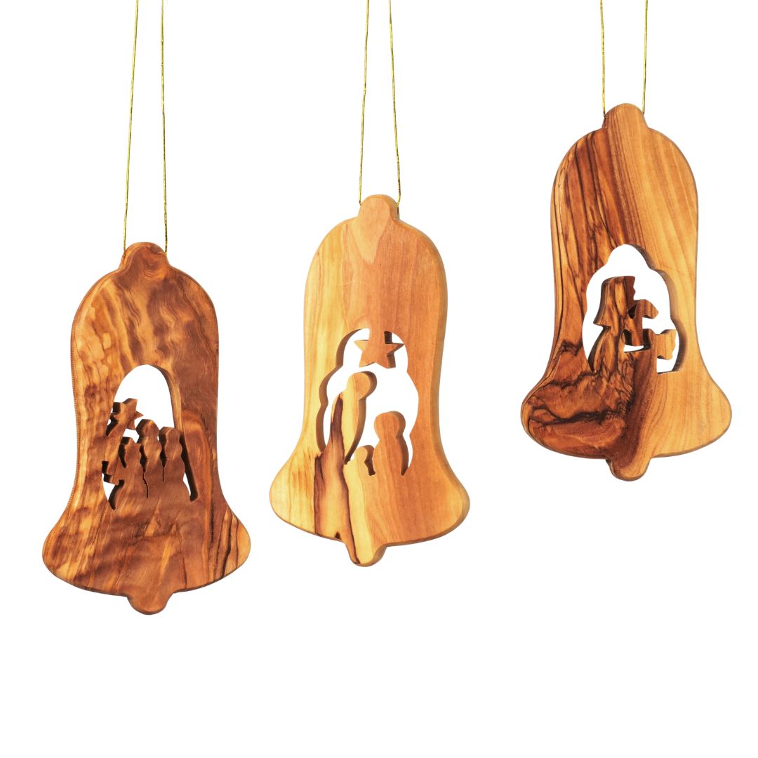 Olive Wood Nativity Scene Ornaments, Set of 3 (without bark) | Tree Ornaments & Christmas Decorations for Advent and Christmas