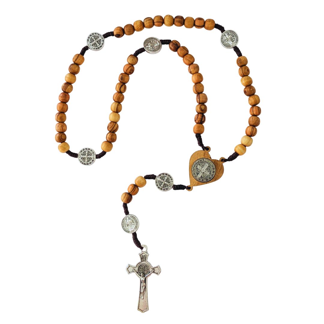 St. Benedict Olive Wood Rosary | Prayer Beads with Cross & Medal, Gift for Baptism, First Communion, Confirmation