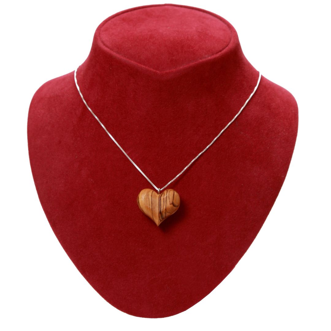 Olive Wood Heart Necklace with 925 Silver Chain | Jewelry Gift for Women, Valentine's Day, Birthday