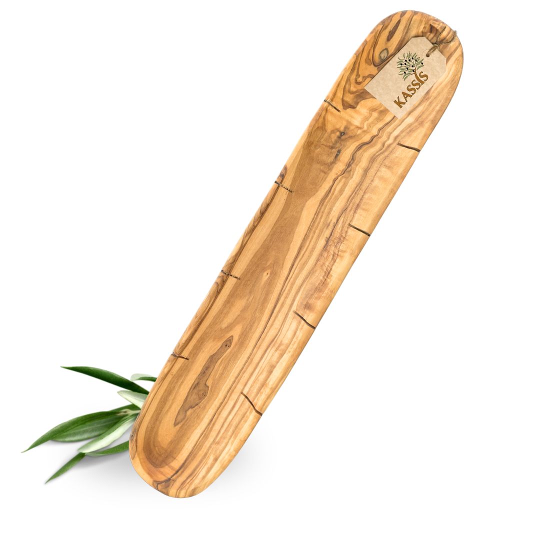 Baguettebrett aus Olivenholz mit Einschnitten | Schneide- & Servierbrett für Baguette