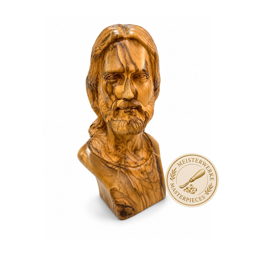 Jesus Christ Majestic Portrait Bust – Handcrafted Olive Wood Sculpture from Bethlehem