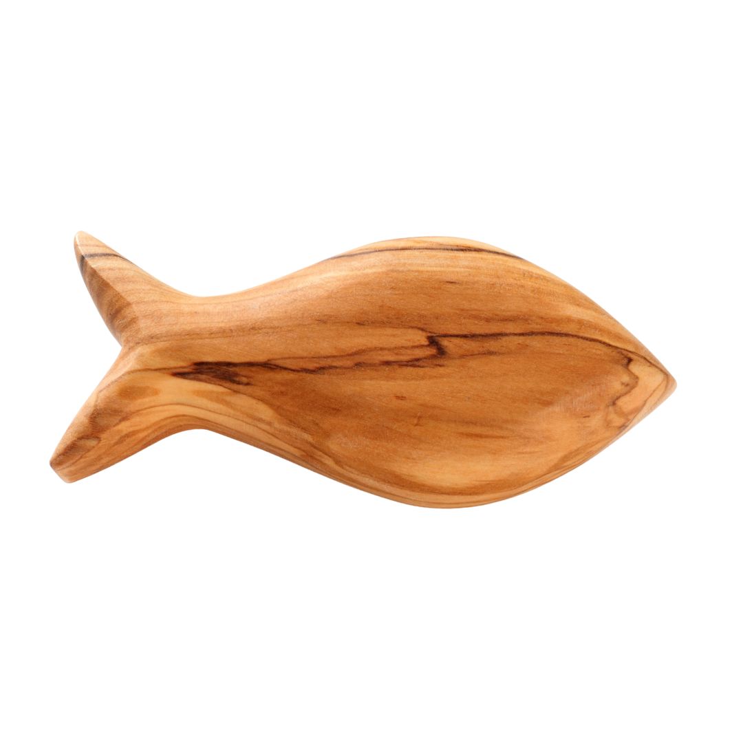 Olive Wood Fish Palm Stone | A Small Good-Luck Charm as a Gift for a Christening, First Communion, or Birth