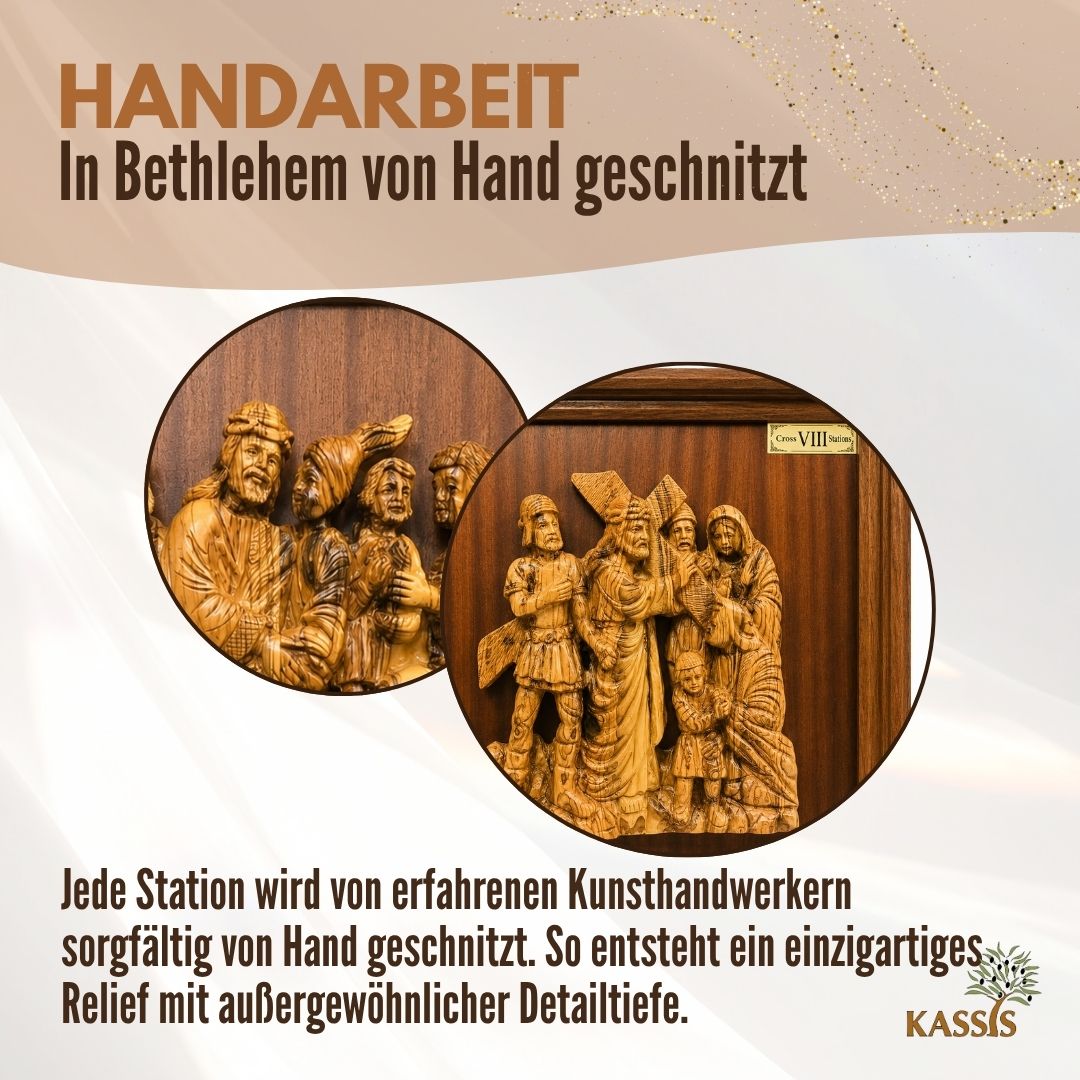 Way of the Cross with 14 Stations made of Olive Wood - Hand-Carved Complete Set from Bethlehem