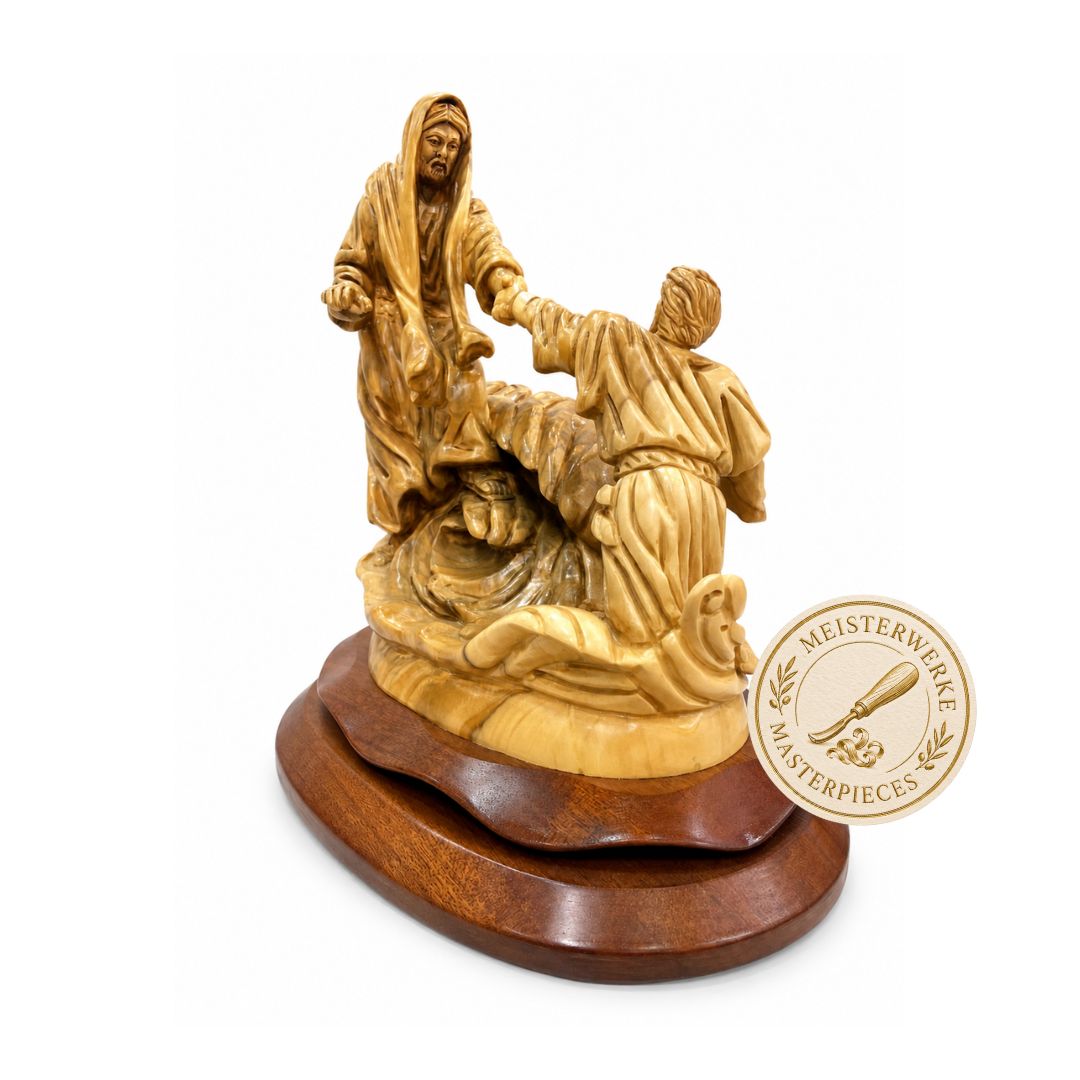 Jesus Saves Peter – Walking on Water – Handcrafted Olive Wood Sculpture from Bethlehem