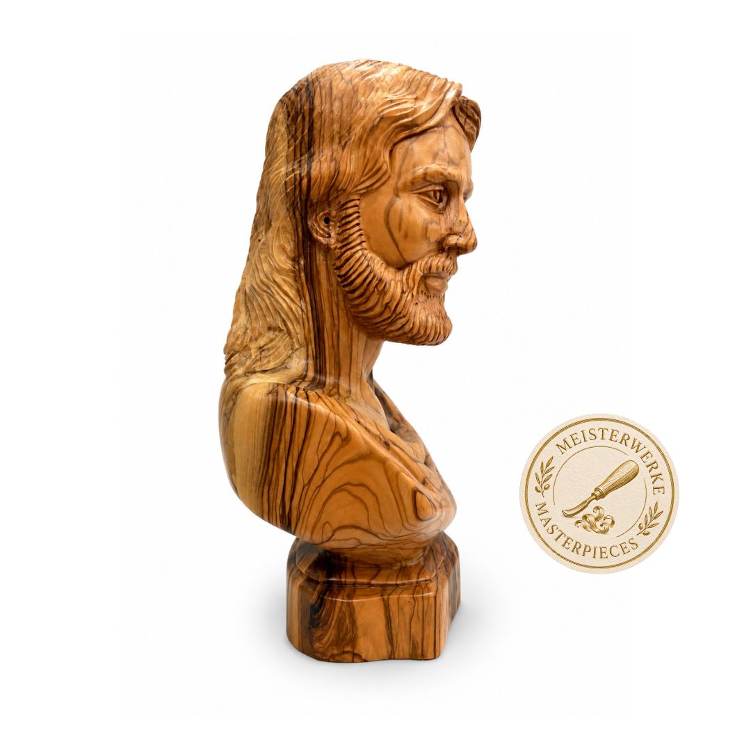 Jesus Christ Classic Portrait Bust – Handcrafted Olive Wood Sculpture from Bethlehem