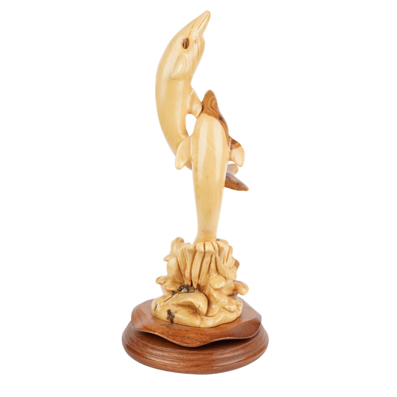 Two Olive Wood Dolphins – Hand-Carved Sculpture from Bethlehem (32 cm)