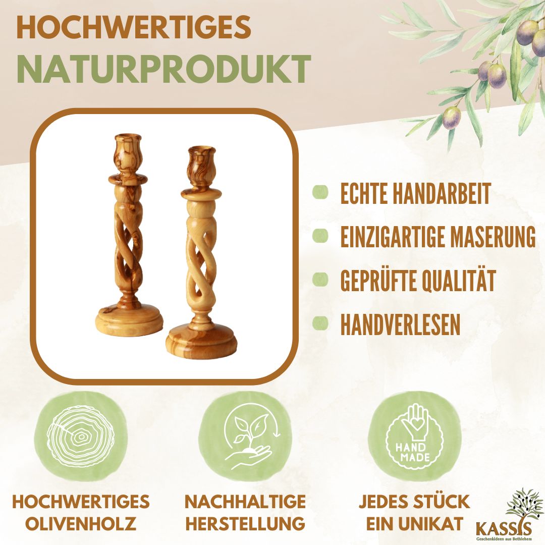 Modern olive wood candlestick, 15.50 cm