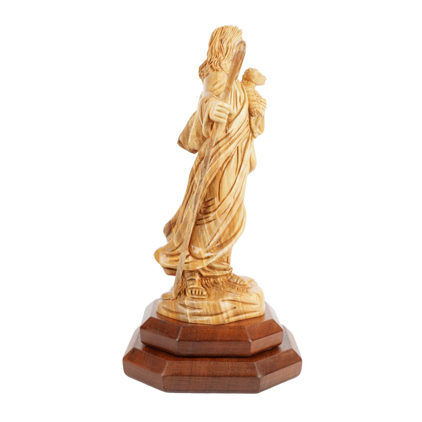 The Good Shepherd Made of Olive Wood – Hand-Carved Jesus Figure with Lamb (26.5 cm)