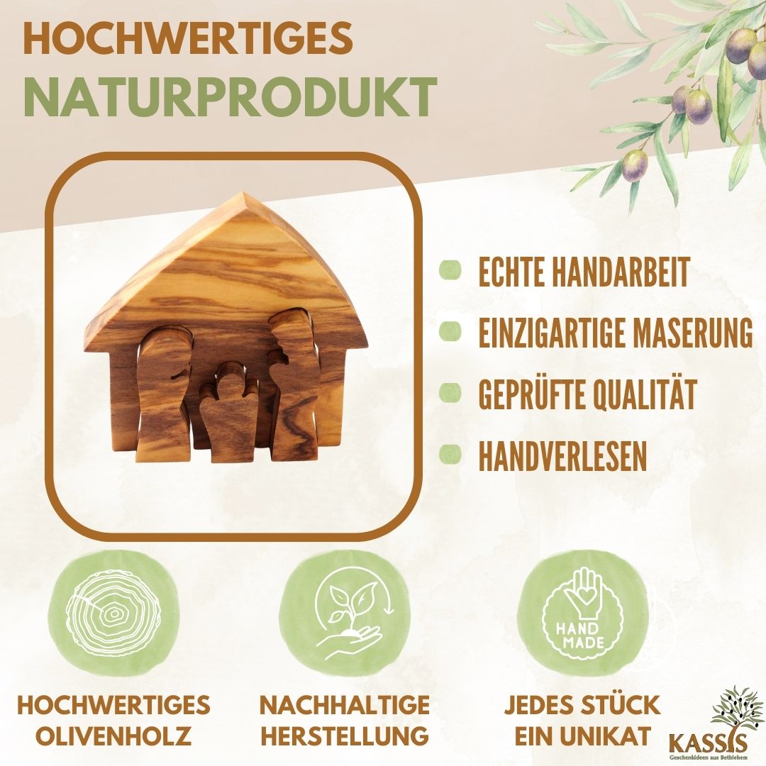 Olive Wood Nativity Scene Puzzle, 6.5 cm (without bark) | Christmas Decor & Gift for Advent and Christmas