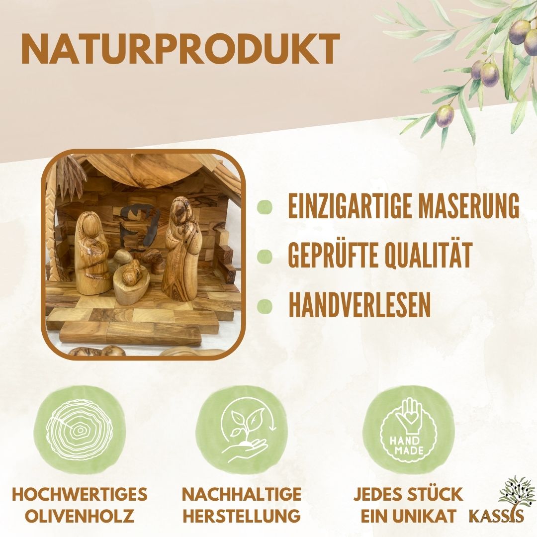 Weihnachtskrippe aus Olivenholz mit Figuren ohne Gesichter| Krippenset aus Holz