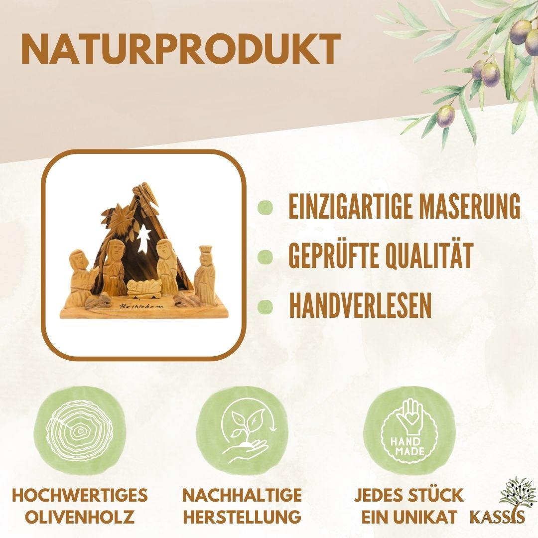 Olive Wood Nativity Scene Puzzle, 6.5 cm (without bark) | Christmas Decor & Gift for Advent and Christmas