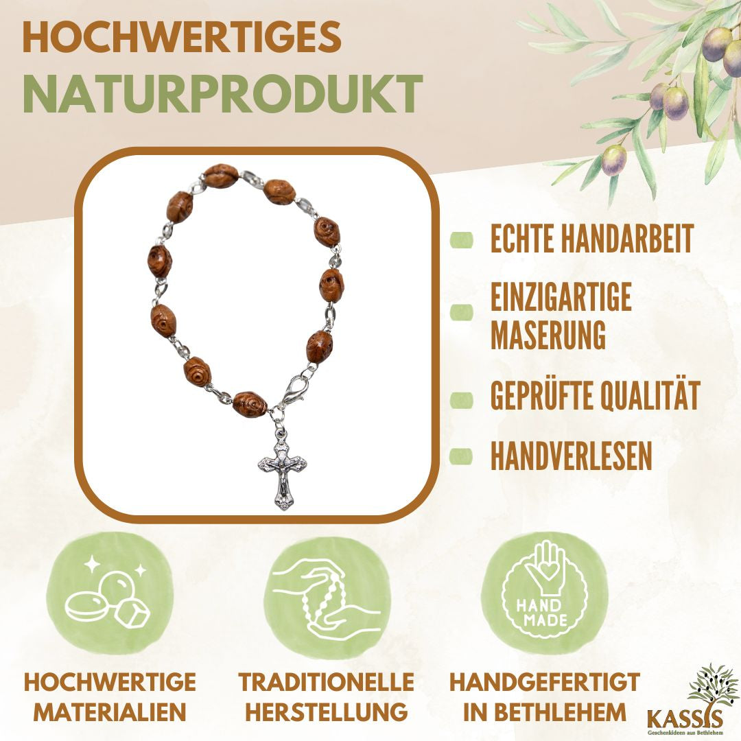 Bracelet with Decorated Olive Wood Beads