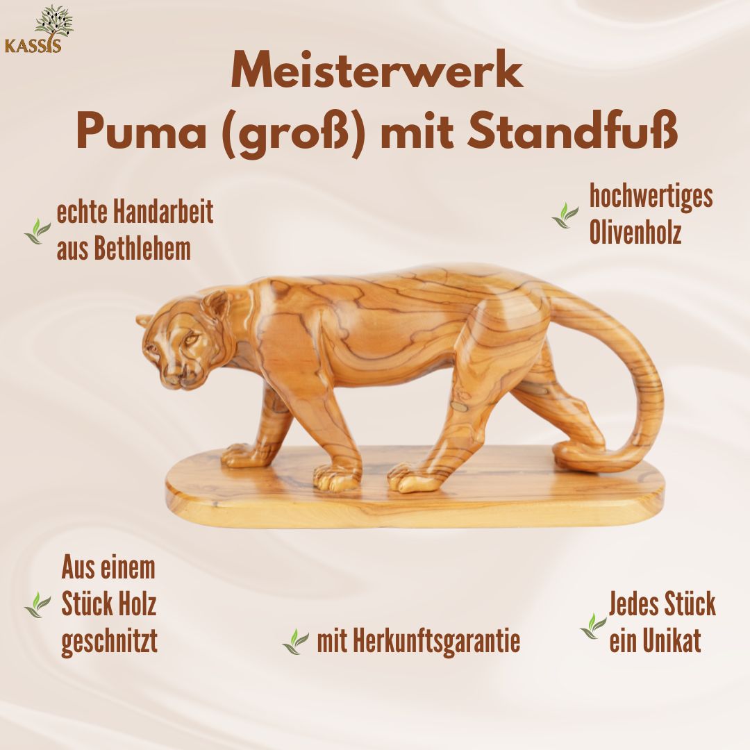 Hand-Carved Olive Wood Puma (large) – Exclusive Wooden Sculpture from Bethlehem (14 x 30 cm)