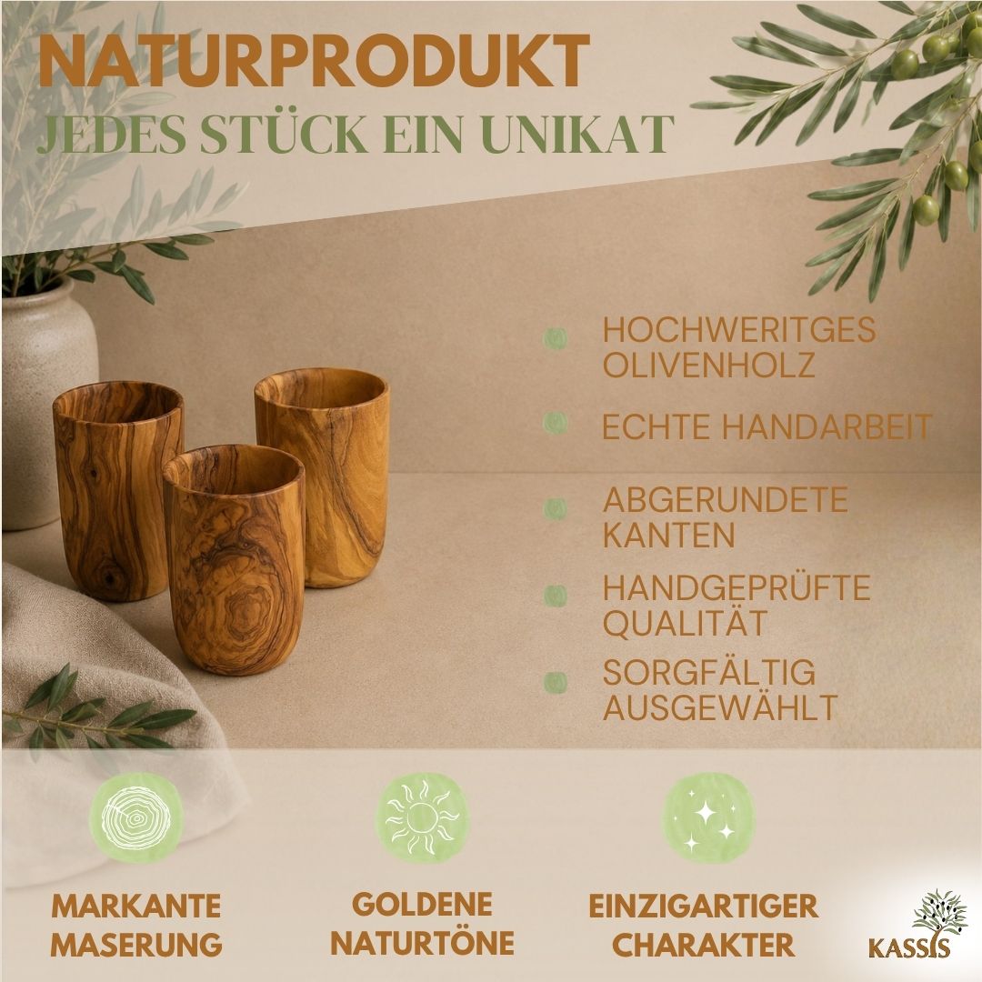 Glas aus Olivenholz | Handgefertigter Trinkglas, Deko, Zahnputzglas & Pinselhalter
