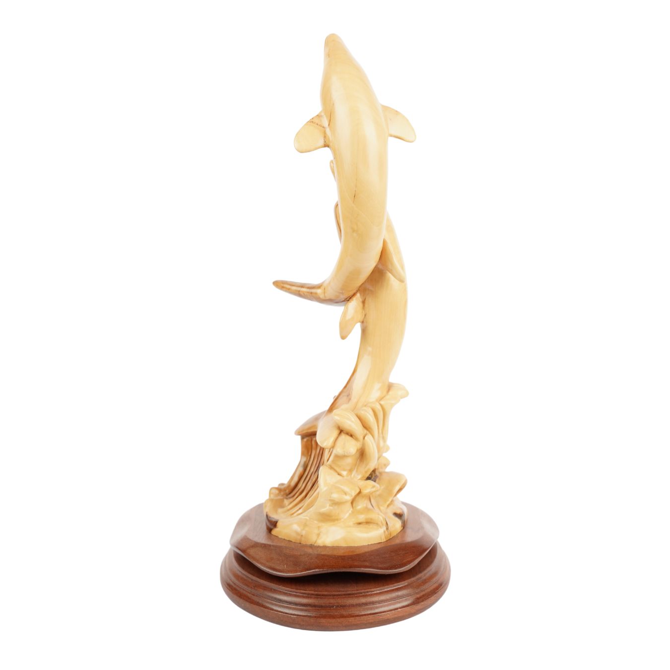 Two Olive Wood Dolphins – Hand-Carved Sculpture from Bethlehem (32 cm)