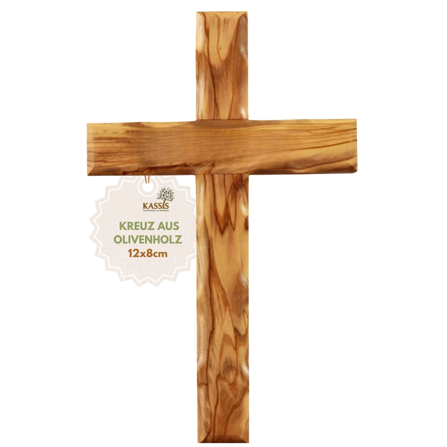 Wavy Olive Wood Cross | Simple Wall Cross as a Gift for a Baptism, First Communion, or Birth