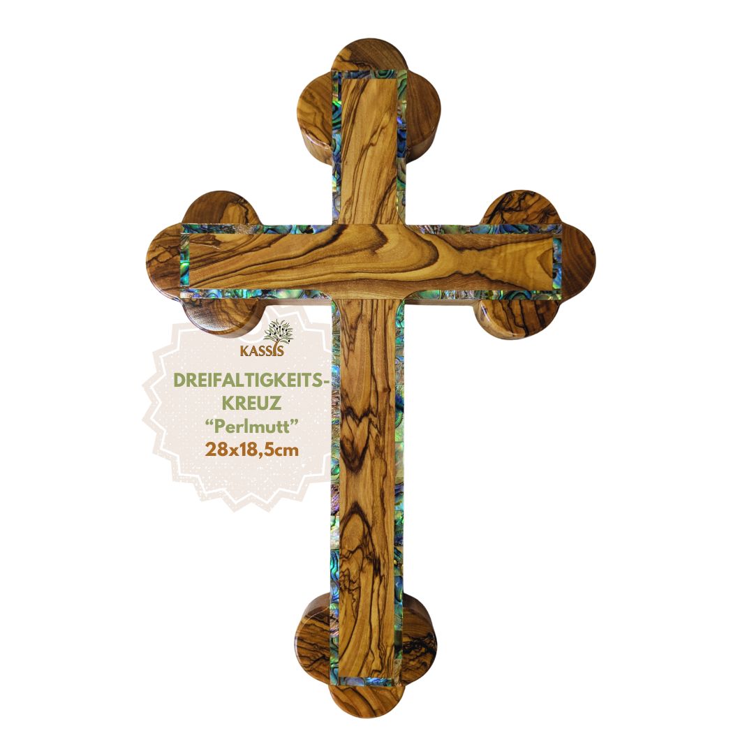 Olive Wood Cross with Mother-of-Pearl Border | Wall Cross Gift for Baptism, First Communion & Confirmation