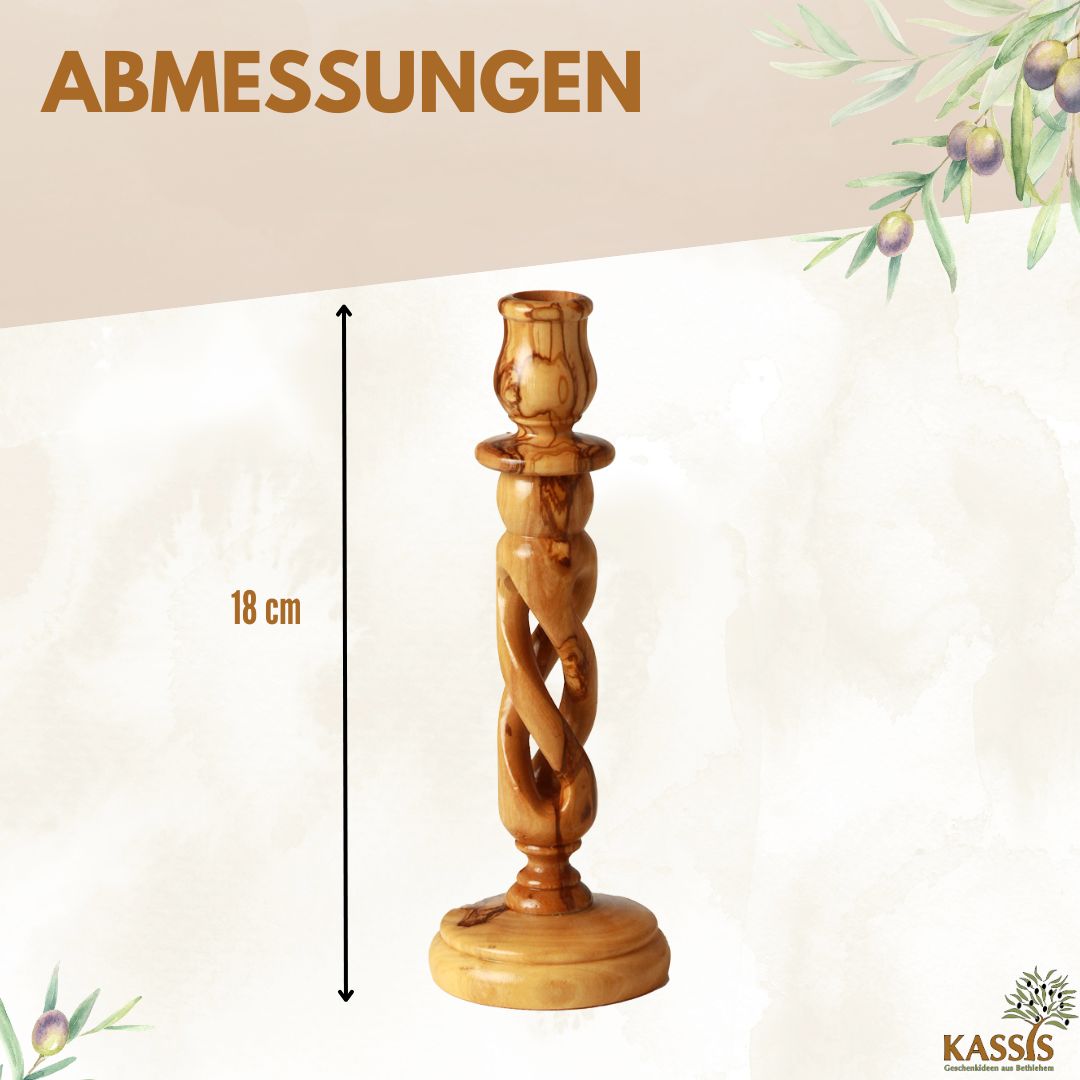 Modern olive wood candlestick, 15.50 cm