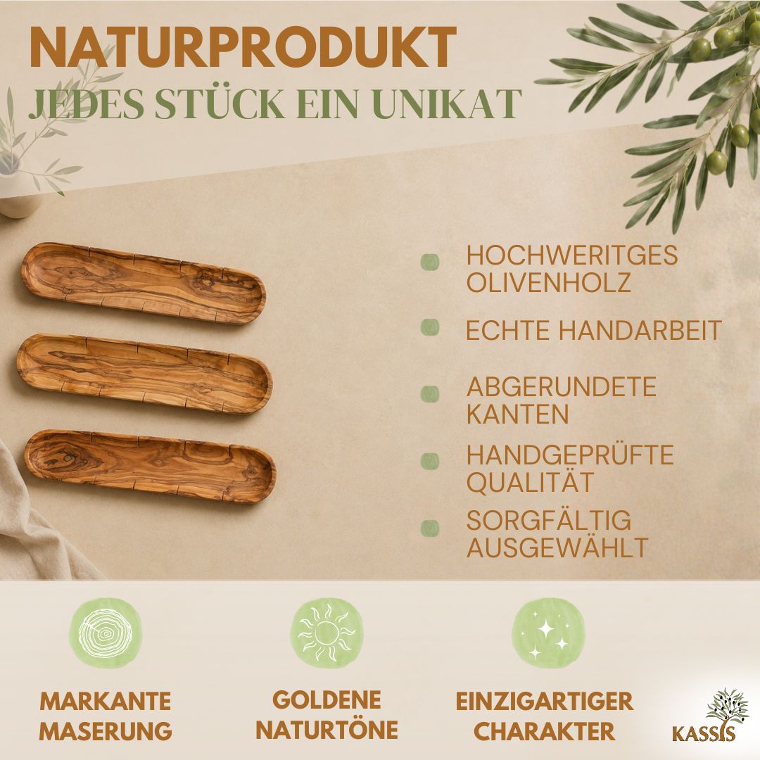 Baguettebrett aus Olivenholz mit Einschnitten | Schneide- & Servierbrett für Baguette