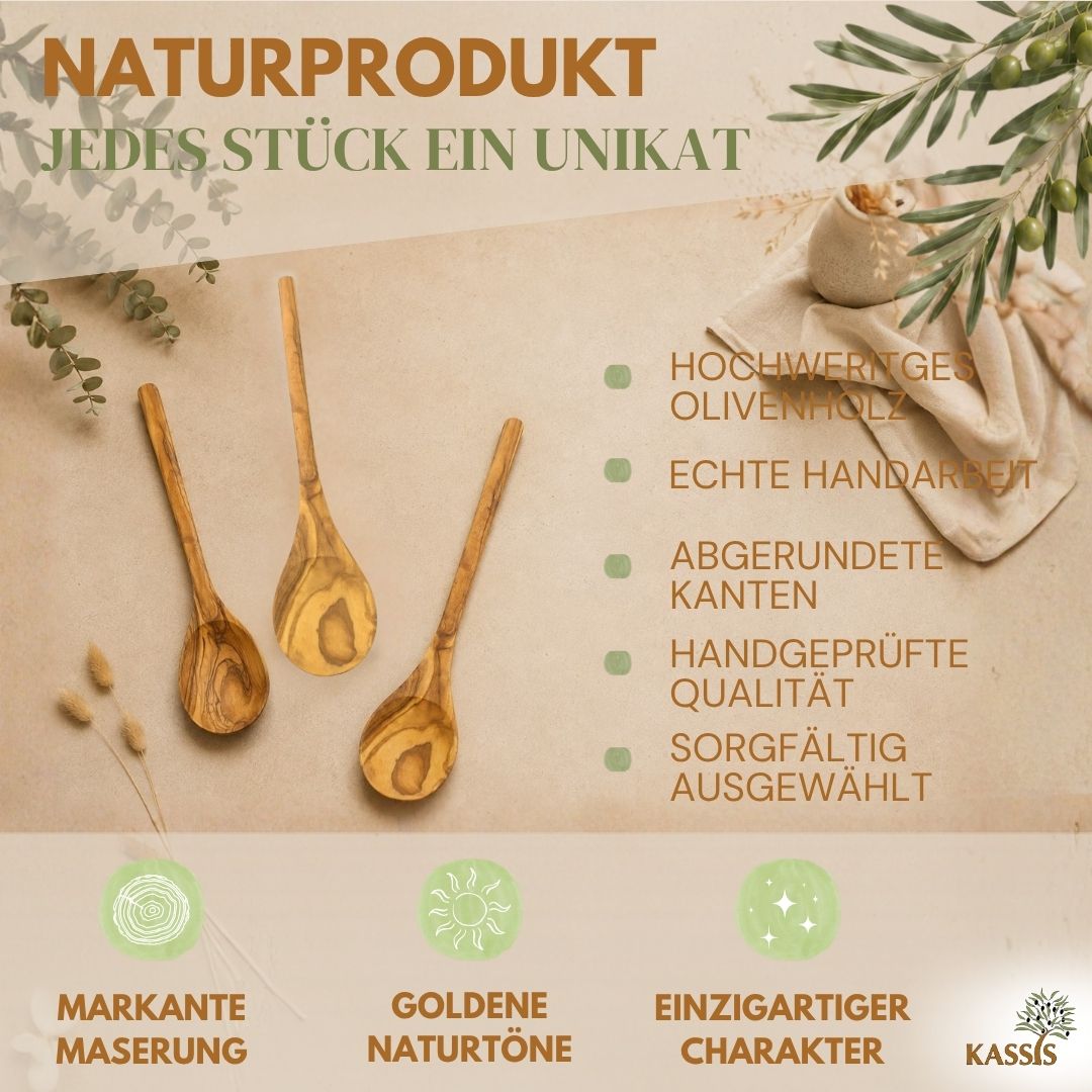 Kochlöffel aus Olivenholz (31 cm) | Massiver Holzlöffel zum Kochen & Servieren