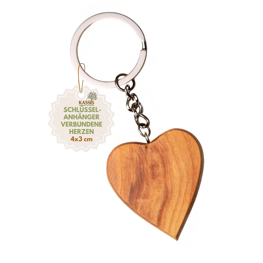 Personalized Olive Wood Heart Keychain with Engraving | Gift for Christening, Communion, Love