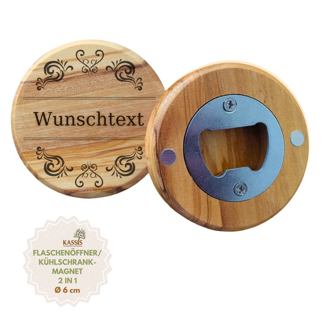 Personalized Olive Wood Bottle Opener with Engraving & Magnet | Gift for Men, Father's Day, Birthday