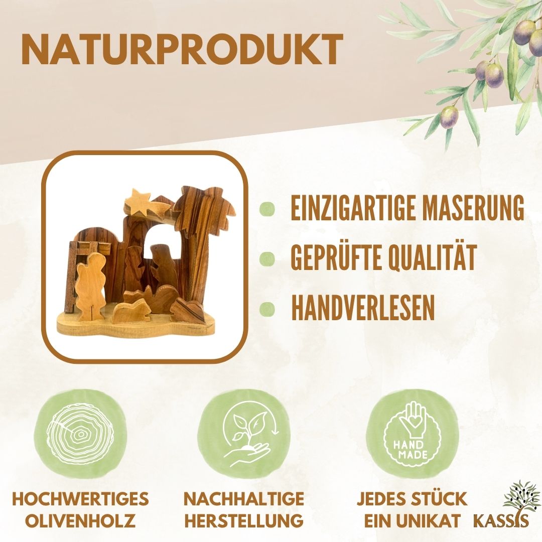 Olive Wood Nativity Scene Puzzle, 6.5 cm (without bark) | Christmas Decor & Gift for Advent and Christmas